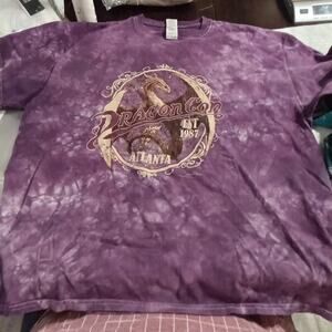 Men's Dragon Con Atlanta T-Shirt Purple XL 100% Cotton Short Sleeve Tye Dye Tee
